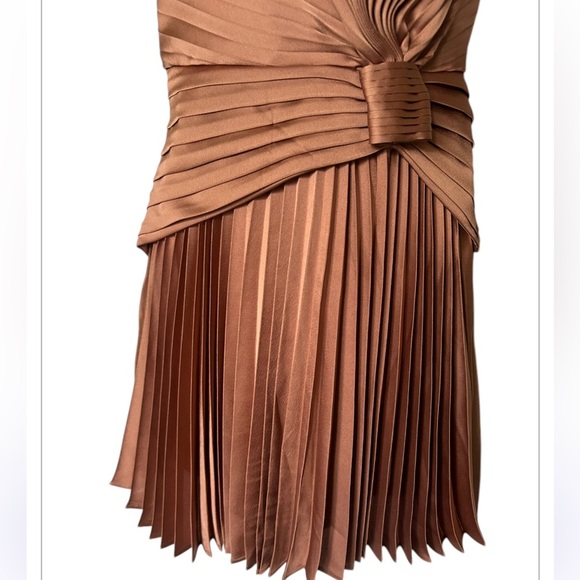 Acler pleated satin mini dress copper cap sleeve Size 4 - Picture 5 of 9